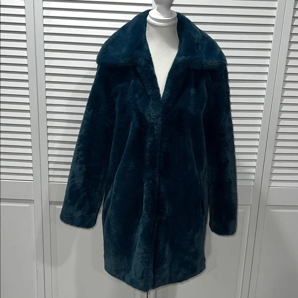 CHRISTIAN SIRIANO New York FAUX FUR Oversized Coat In A Deep Teal / Blue Tone - Picture 6 of 13